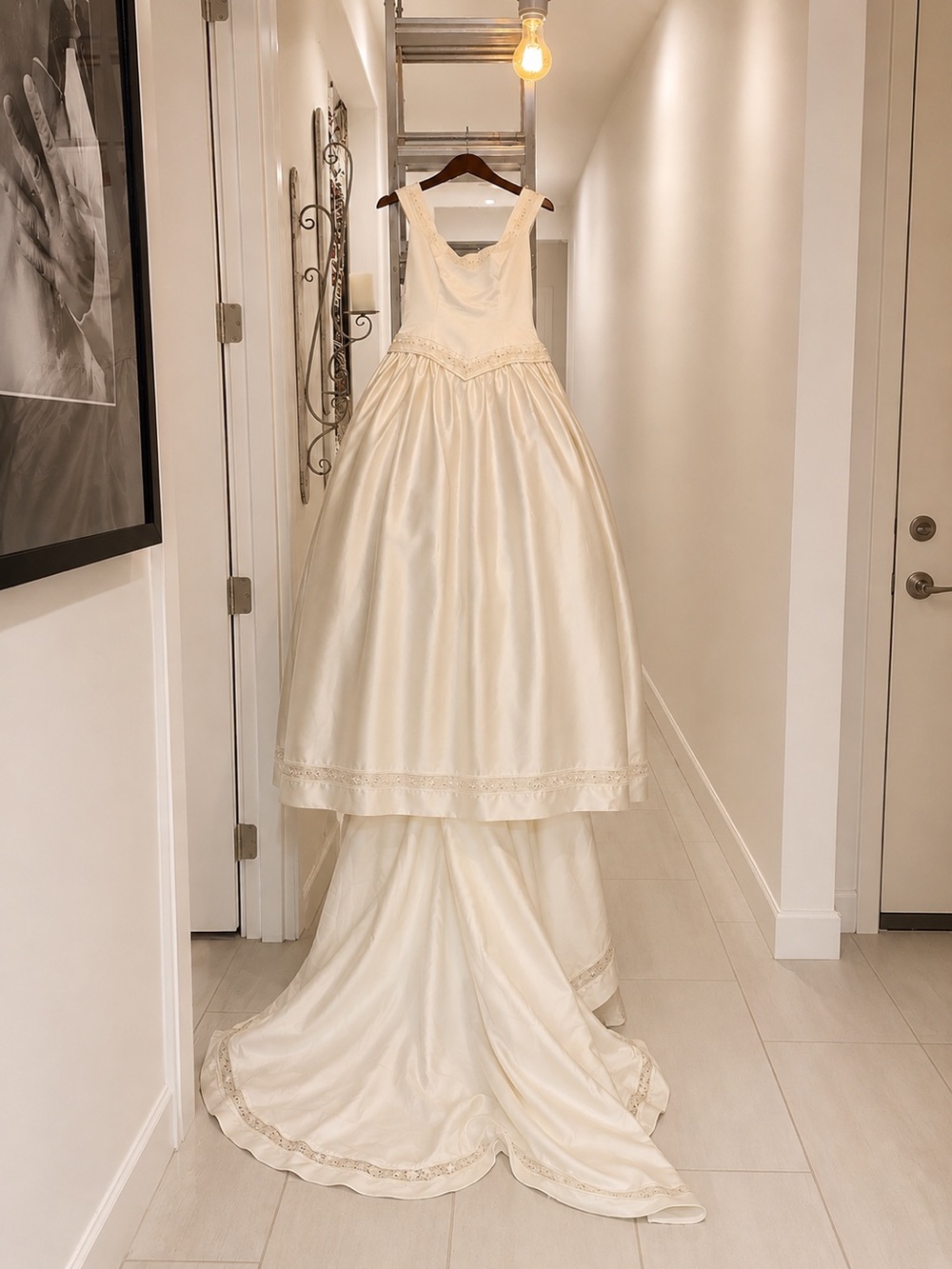 Ivory Satin Ball Gown Wedding Dress with Train size 10
